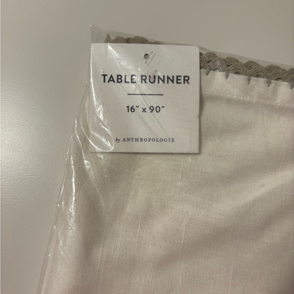 Anthropologie Cream Table Runner with Tan Trim